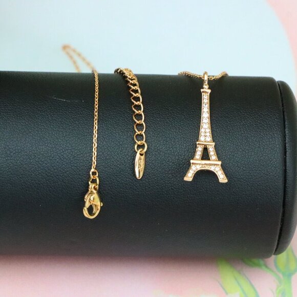 "Rose Gold Eiffel Tower Pendant Necklace with Sparkling Crystals, XPNL1883 - Picture 8 of 12